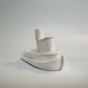 VTG Small Scuffy Tugboat Figure Cartoon Ceramic Bisque Matte Off-White Decor DIY